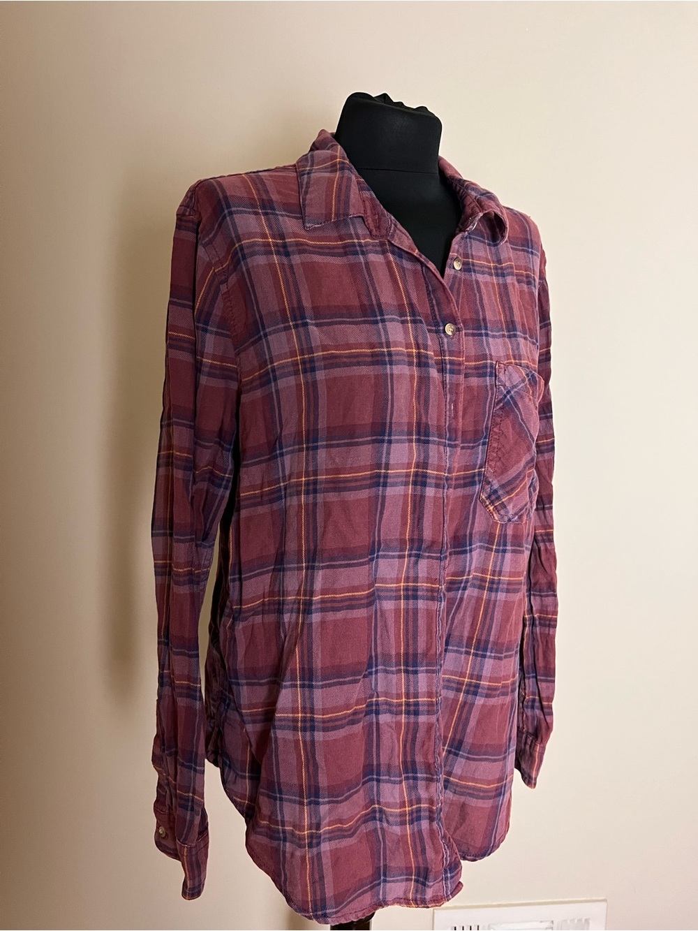 Garage plaid Button-Up Tunic Shirt in Maroon and Purple